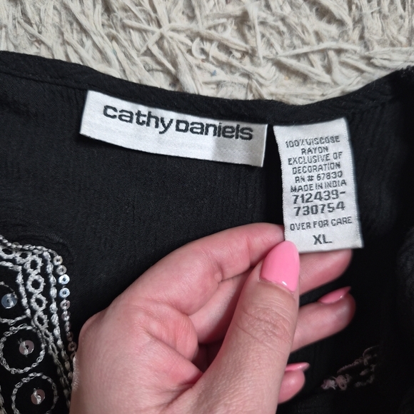 Vintage Blouse Top Cathy Daniels Black Size XL Extra Large Boho Bohemian Indie ✨ - Picture 4 of 7